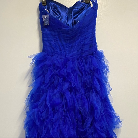 NWT Jovani Stunning Blue Feathered Gown with Silver Embellishments Size 12 (JR) - Picture 8 of 14